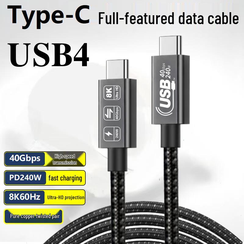 USB4 Thunderbolt 4 Cable: 40Gbps Transfer, 240W Fast Charge, 8K60Hz Display Support, Type-C