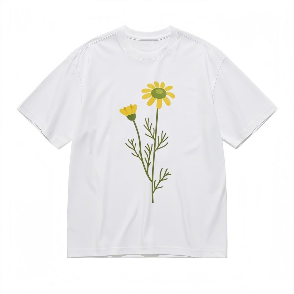 

Women s Comfortable Classic T-Shirt Minimalist Yellow Floral 100% Cotton Tee USA 3XL