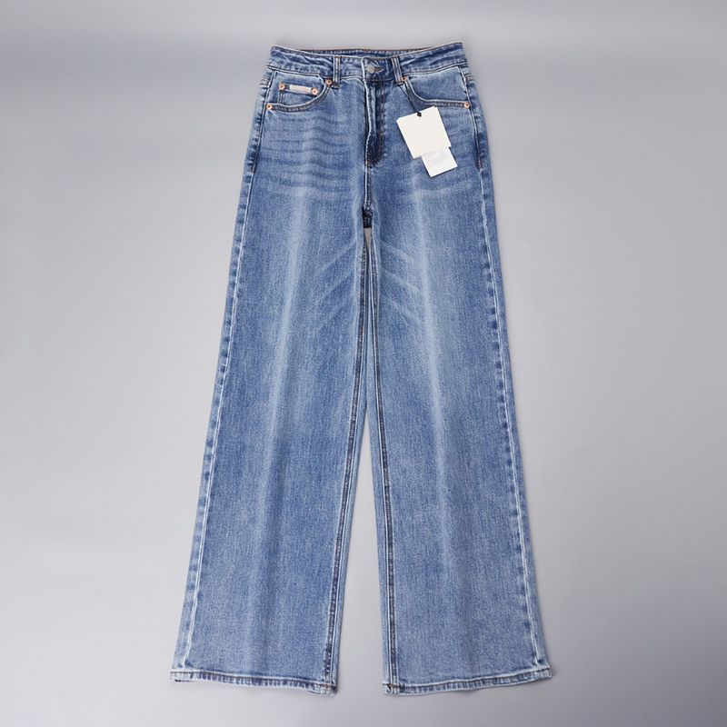 

2025 New Women Cotton High Waist Loose Straight Wide Leg Pants Denim Casual Trousers EOEC-Mx Blue 26