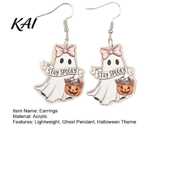 Pink Bow Pumpkin Drop Earrings 1 Pair Acrylic Ghost for Women, Halloween Cute Dangle Hypoallergenic Sensitive Ears with Bucket And Party Costume