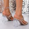 Fashion Double Band Glitter High Heels Sandals Women Gold Silver Party Dress Shoes Woman Summer Open Toe Crystal Heel Sandalias