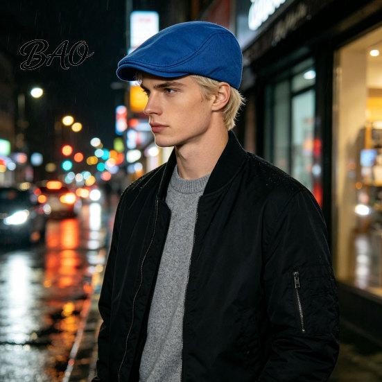 Comfortable Fit Hat Men Woolen Newsboy Flat Cap, Soft Fitted Driving Cabbie Hat, Retro Peaked Cap Style for Spring And Autumn Casual Daily Wear