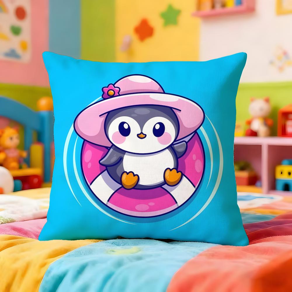 Cute Animal Cartoon Penguin Cushion Cover Premium Soft Pillowcase Skin-Friendly Breathable Multi-Purpose For Home Office Travel