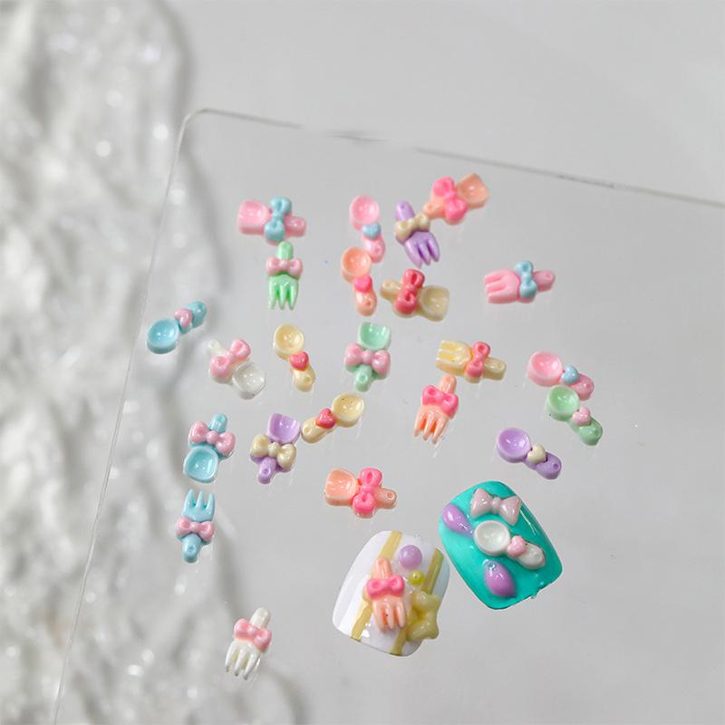 50 Pcs Cute Cartoon Tableware Nail Charms 3D Resin Shovel Fork Spoon Nail Art Accessories For Diy Crafts