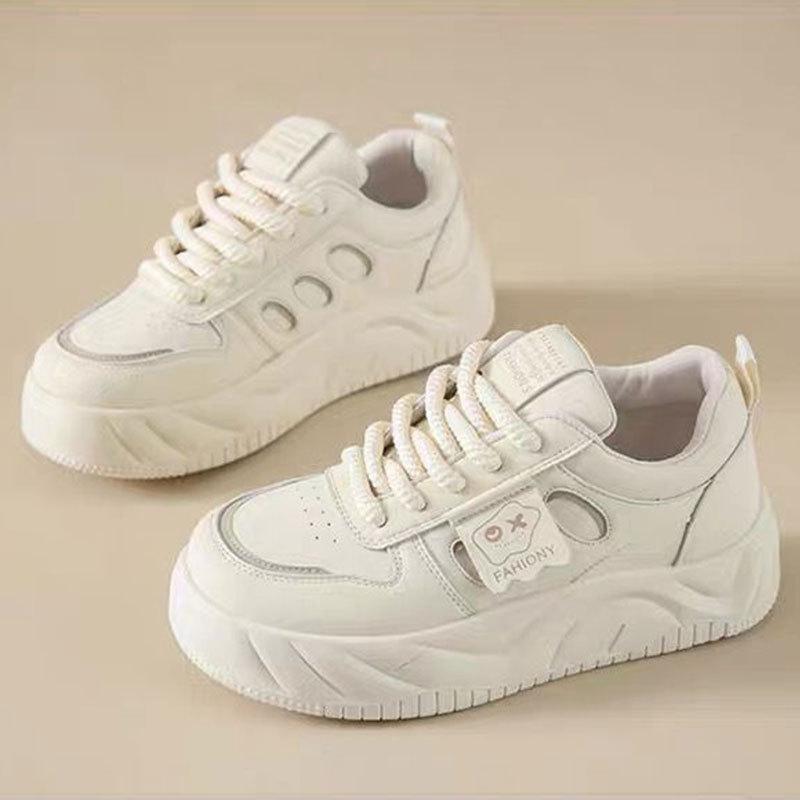 

Туфли-лодочки на толстой подошве, открывающие стопу, повседневные кеды на шнуровке с круглым носком для женщин, популярные новинки осени 2025 года, супер-горячие маленькие белые туфли 40 бежевый