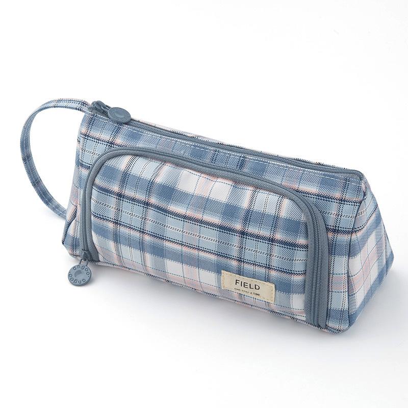 School Pen Pencil Bag Pencil Case Stationary Pen Storage Bag Multi Layer Large Capacity Cosmetic Travel Storage Bag Simple Plaid