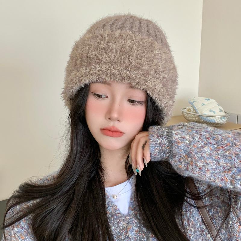 

Осенне-зимняя шапка женская большой окружности головы флисовая теплая вязаная шапка ретро универсальная шерстяная шапка с защитой ушей от холода