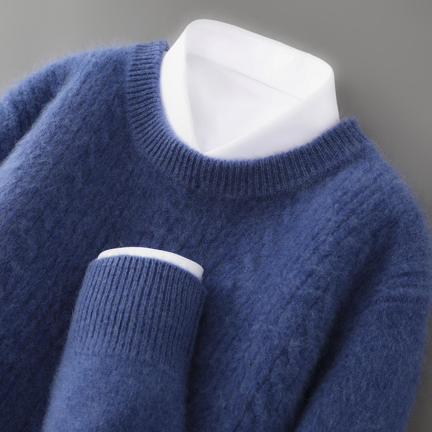 

Men s 100% Pure Wool Round Neck Loose Knit Sweater - Thick Pullover for Autumn & Winter Large