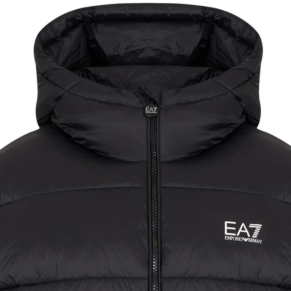 Emporio Armani EA7 FW24 Einfarbige Kapuzenjacke mit Stehkragen, kurzärmelig, Baumwolle, Damenjacken, Schwarz 6DTB17-TNGPZ-0210