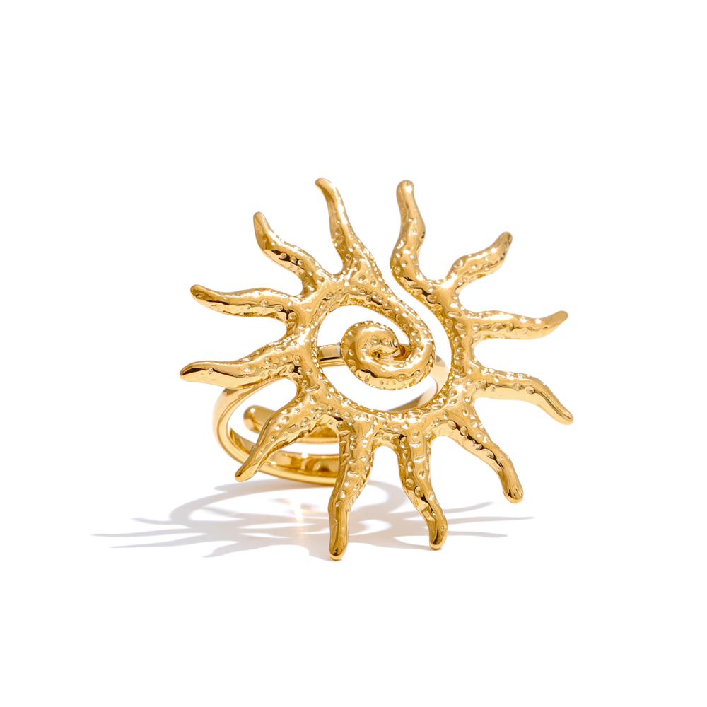 

Yhpup Hot Style Metal Sun Adjustable Ring for Women 18K Gold Color Stainless Steel Trending Daily Finger Jewellery Gift resizable