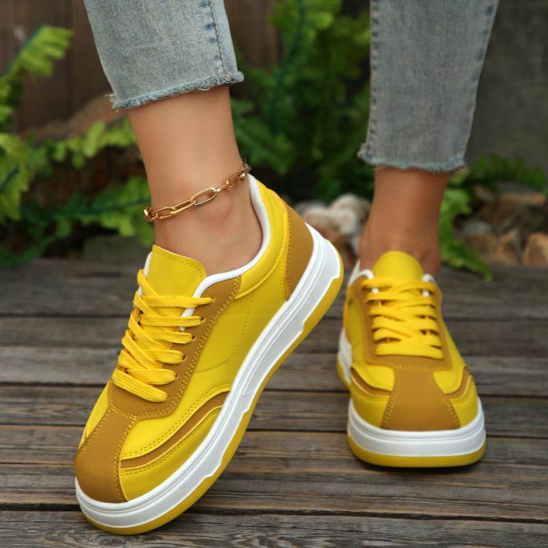 Fashion Fashion Mix Color Lace Up Flat Skate Shoes Women 2025 Autumn Round Toe Soft Thick Bottom Sneakers Comfort Non Slip Sports Shoes