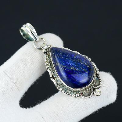 Prívesok z lapisu lazuli, Šperky z prírodného lapisu lazuli, Šperky zo striebra 925, Ručne vyrobený šperkový prívesok, Modrý unisex prívesok na darček