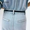 Edition Women's Retro Blue Denim Dress with Wide Sleeves & Belt