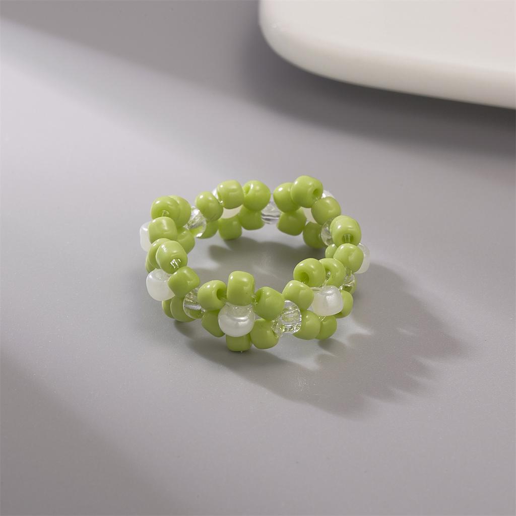 Bohemian Handmade Colorful Crystal Beaded Imitation Pearl Rings Continuous Circle Minimalist Wedding Promise Stacked Finger Ring