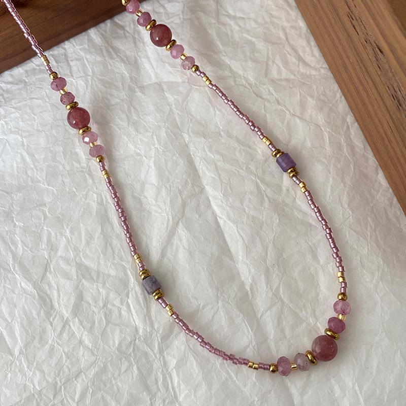 

Ожерелье-чокер «Принцесса» из камня с фиолетовыми прожилками: Розовый градиент, элегантный французский дизайн, премиальная ключичная цепочка для женщин.