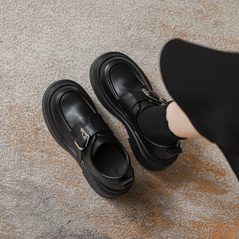 Thick sole inner height increase thick heel small leather shoes women's new spring and autumn versatile single shoes small man