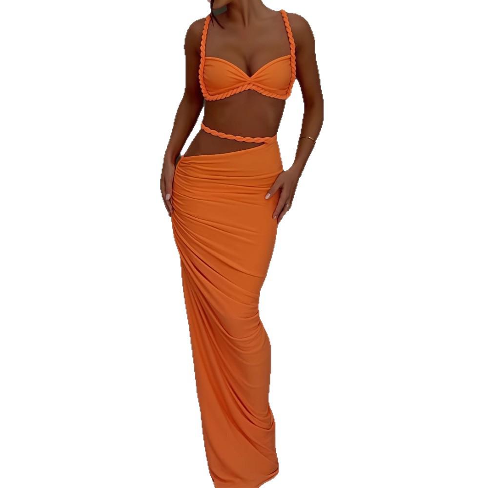 Damen Sexy Rückenfreier Neckholder Badeanzug & Bodycon Midi Rock Set