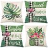 Green Plant Pillow Cover Letter Flax-printed Home Pillow Cover Living Room Sofa Decoration Cushion Cover
