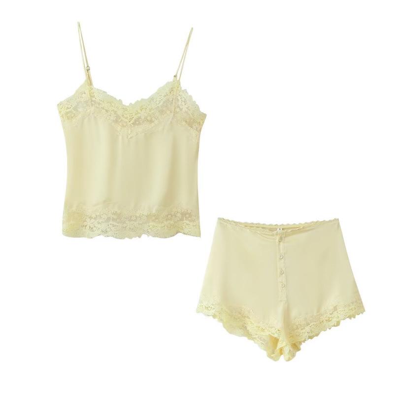 Spring 2026 Women's Silk Satin Camisole & Button Decor Shorts Set - European & American Style