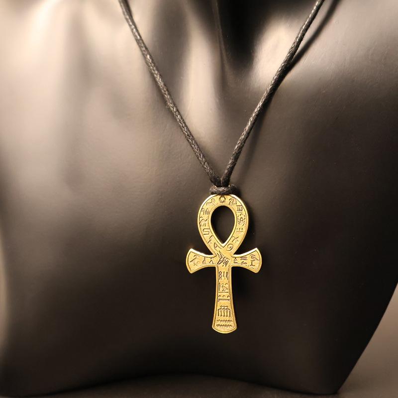 Egyptian Anka Cross Pendant Necklace Vintage Anubist Silver Necklace Hip Hop Stainless Steel Accessories