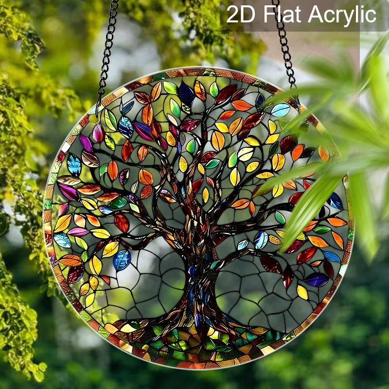 Acrylic Colorful Tree of Life Suncatcher Stained Glass Effect Window Hanging Ornament Nature Themed Gift for Home