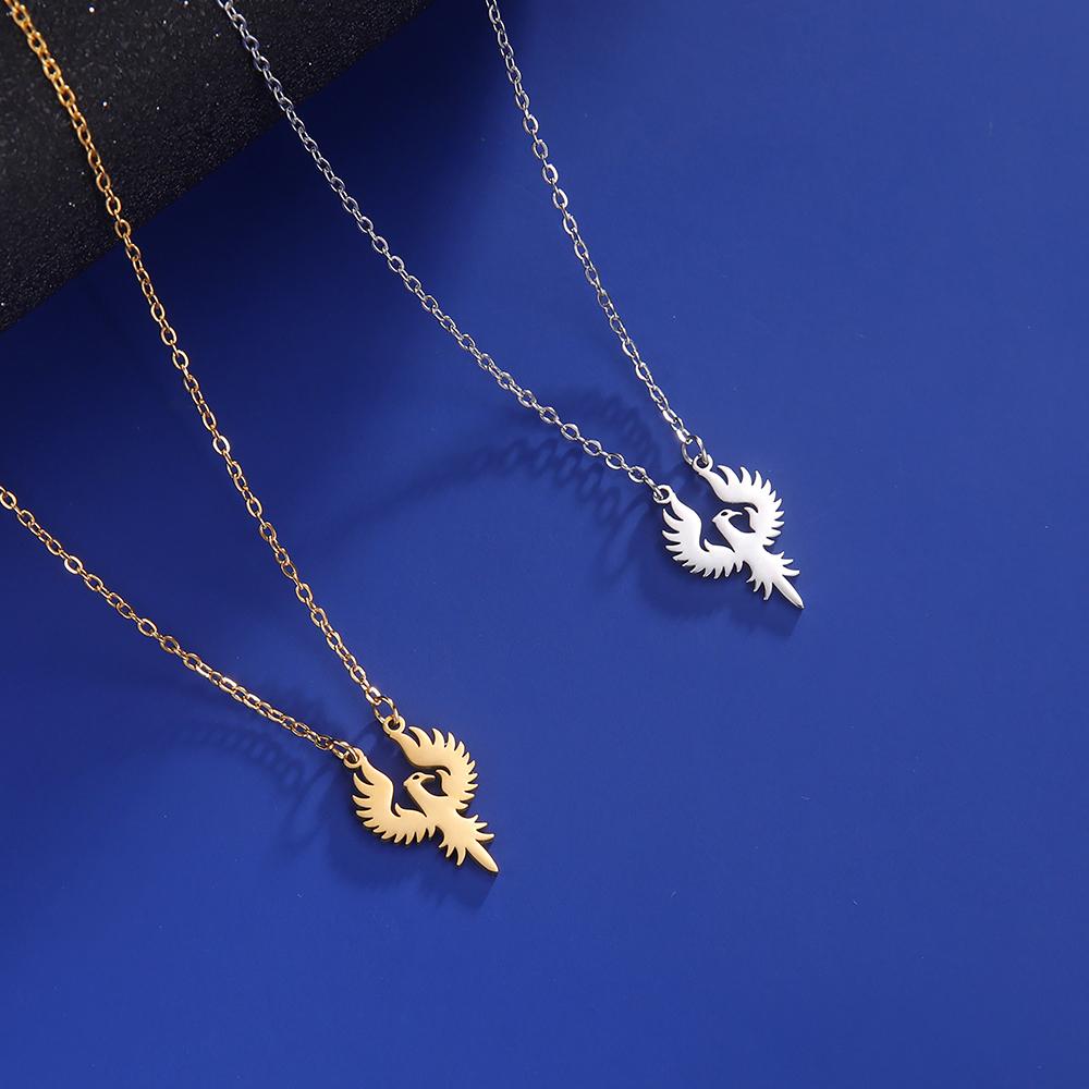 Dawapara Phoenix Guardian Animal Necklace Mythology Bird Pendant Protection Strength Symbol Stainless Steel Women Necklace