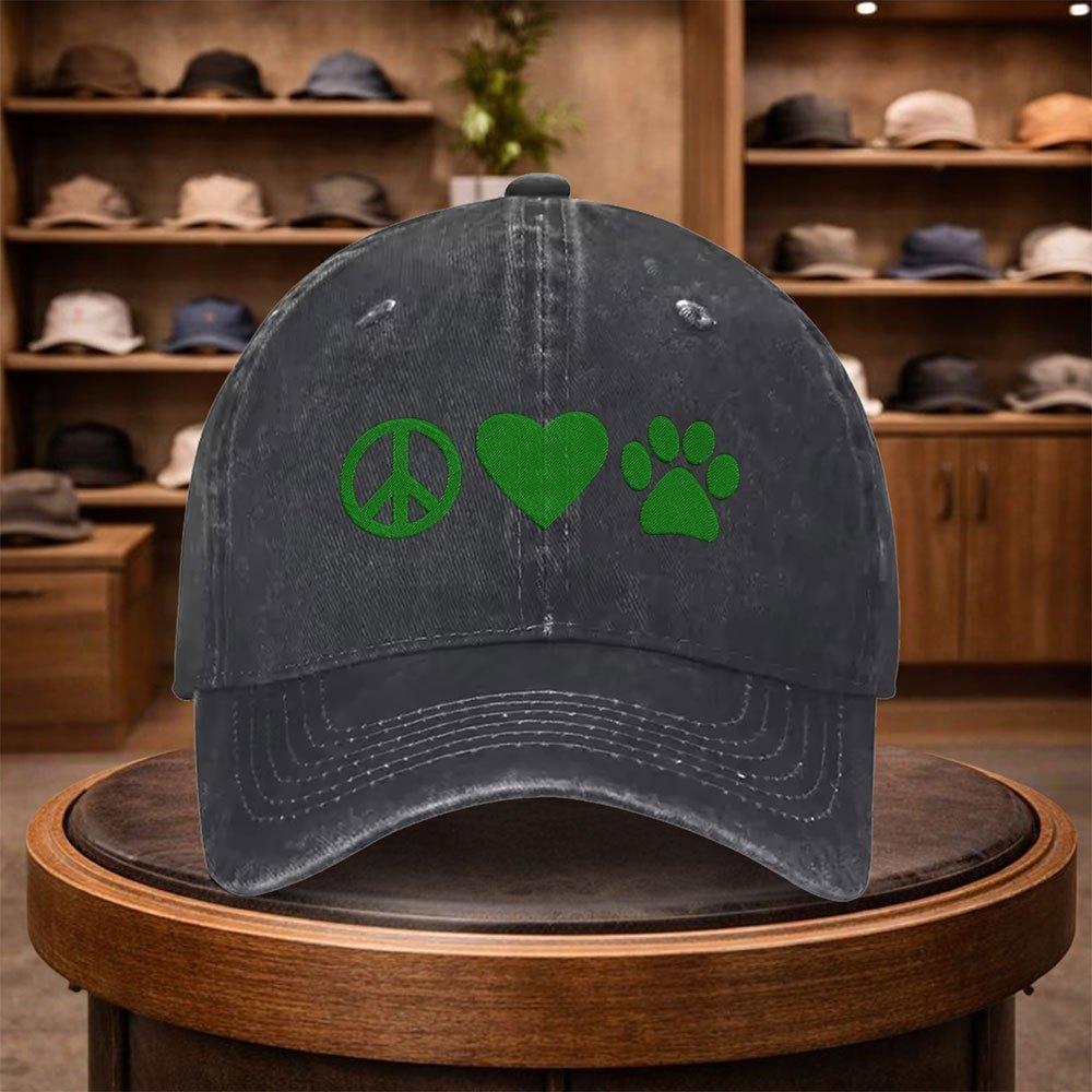 Mens Peace Love Paw Print Baseball Cap Outdoor Fashion Adjustable Casual Hat Urban Style Lightweight Fashion Visor AllSea