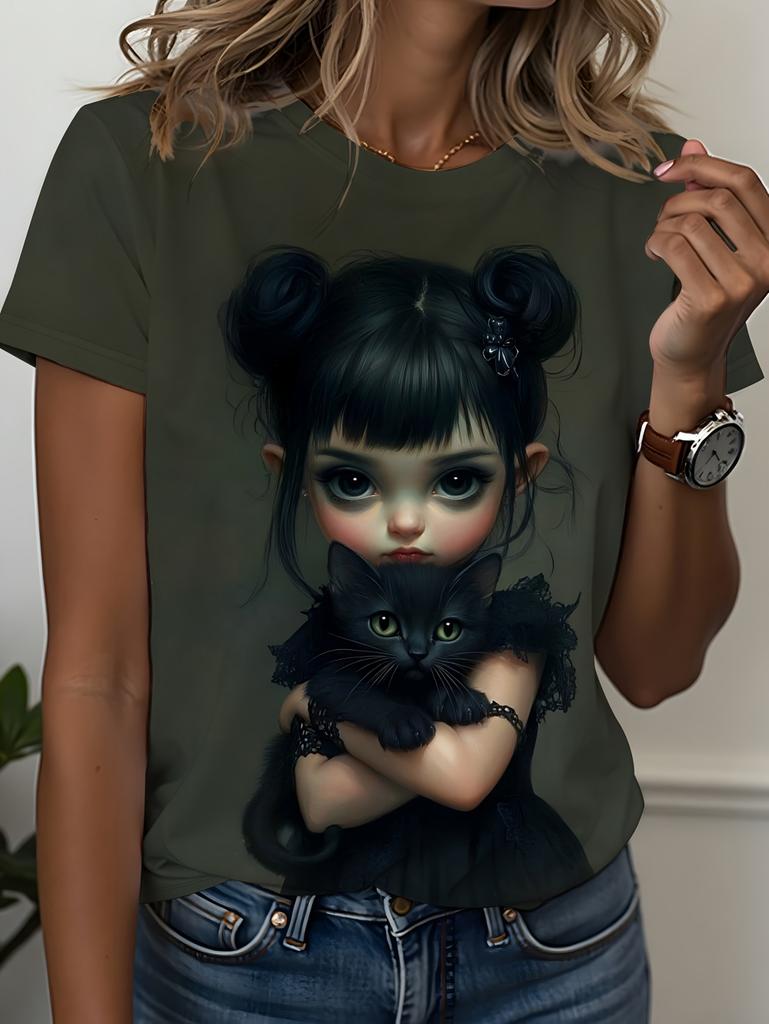 Women’s Summer Printed Short Sleeves T-Shirts Personalized Girl Graphic Casual Trend Clothing Tees Tops Vacation Woman Clothes
