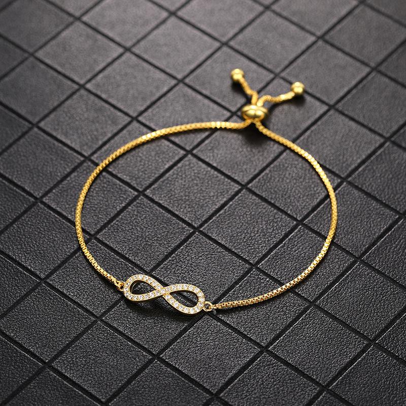 Gold Plated CZ Infinity Symbol Adjustable Bolo Bracelet, Sparkling Love Forever Charm Bracelet for Women