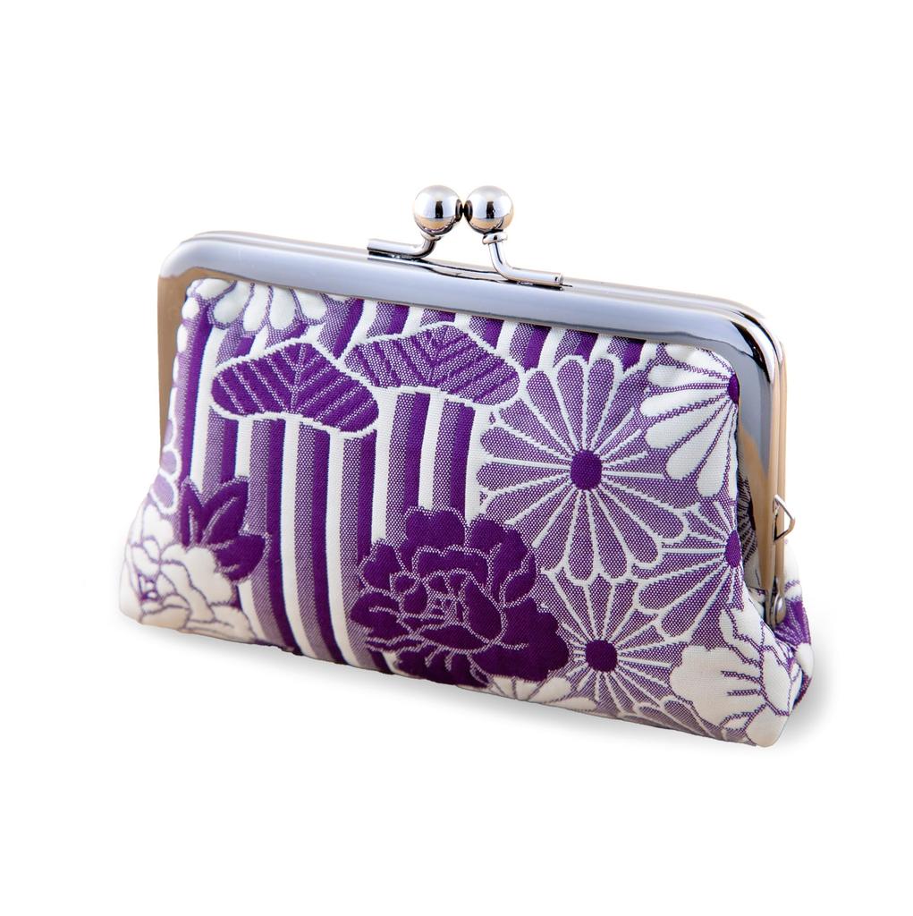 Noren Gamaguchi Purse Weave x Made in Gamaguchi Coin Card Seal Japanese Kimono Wallet/Coin (Mini Square/Puffed - Purple) 11.5 7.5cm / Japan,