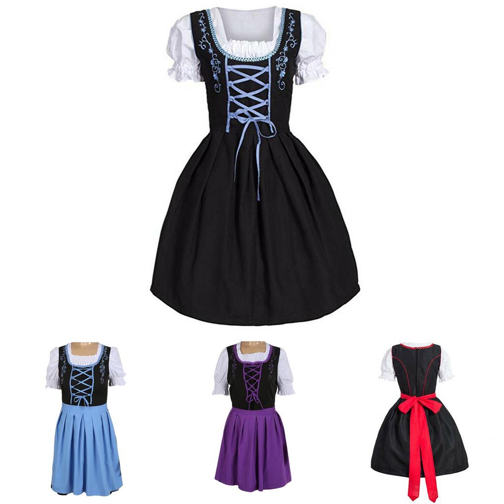 Charming German Dress Bavarian Dirndl Costume With Elegant Apron Decoration