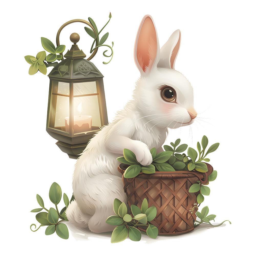 Fun-f235 Cartoon Kaninchen Grünes Blatt Topfpflanze Schlafzimmer Wohnzimmer Arbeitszimmer Hintergrund Landschaftsbau Wandaufkleber