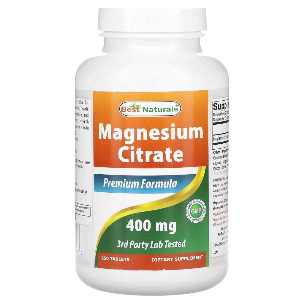Best Naturals Magnesiumcitrat, 400 mg, 250 Tabletten (200 mg pro Tablette)