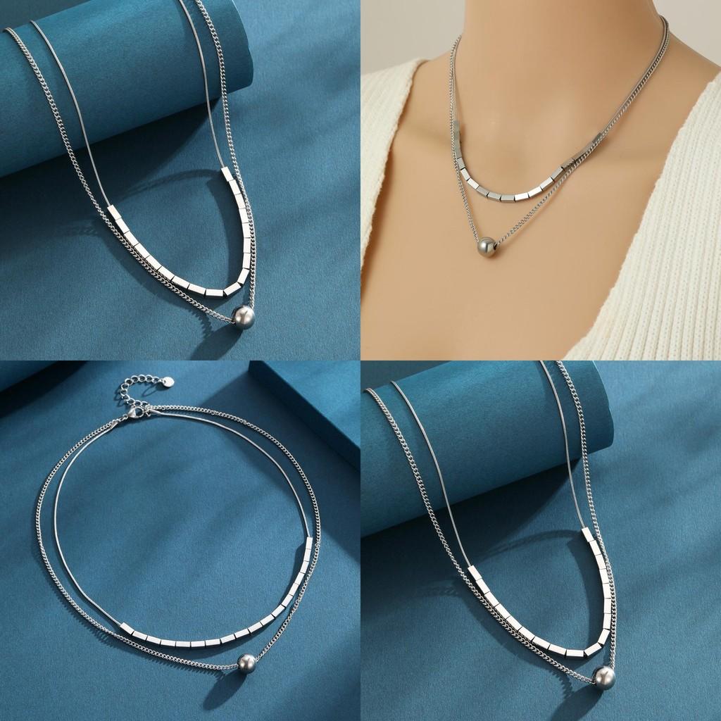 Trendy 2024 Geometric Shaped Titanium Steel Layered Necklace For Men And Women