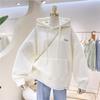 Fall/Winter New Style Mid-Length Loose Fleece Hooded Casual Women's Fashion Embroidered Long-Sleeved T-shirt