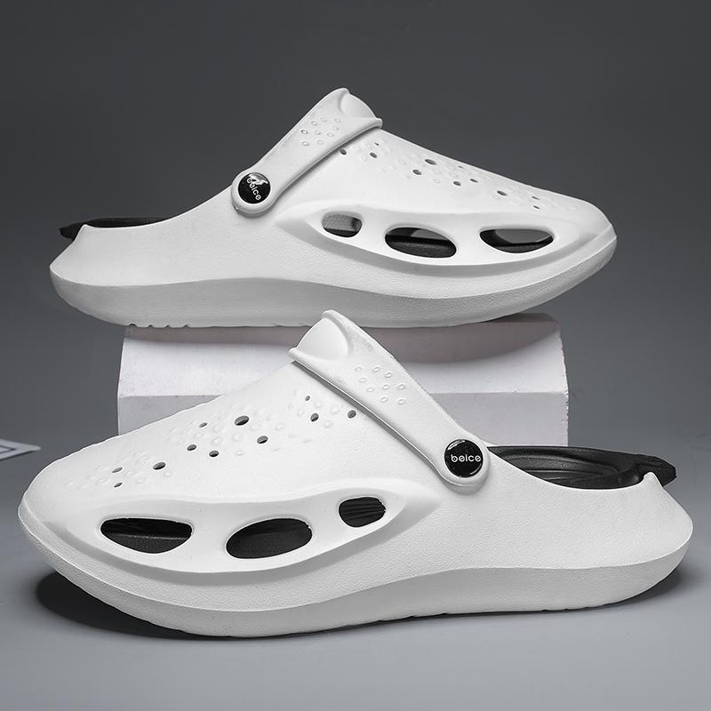 

Мужские уличные сандалии, тапочки, пляжные удобные шлепанцы, толстая подошва, мягкие сабо, мужская повседневная обувь, садовая обувь, мужские пляжные сандалии 40-41 белый