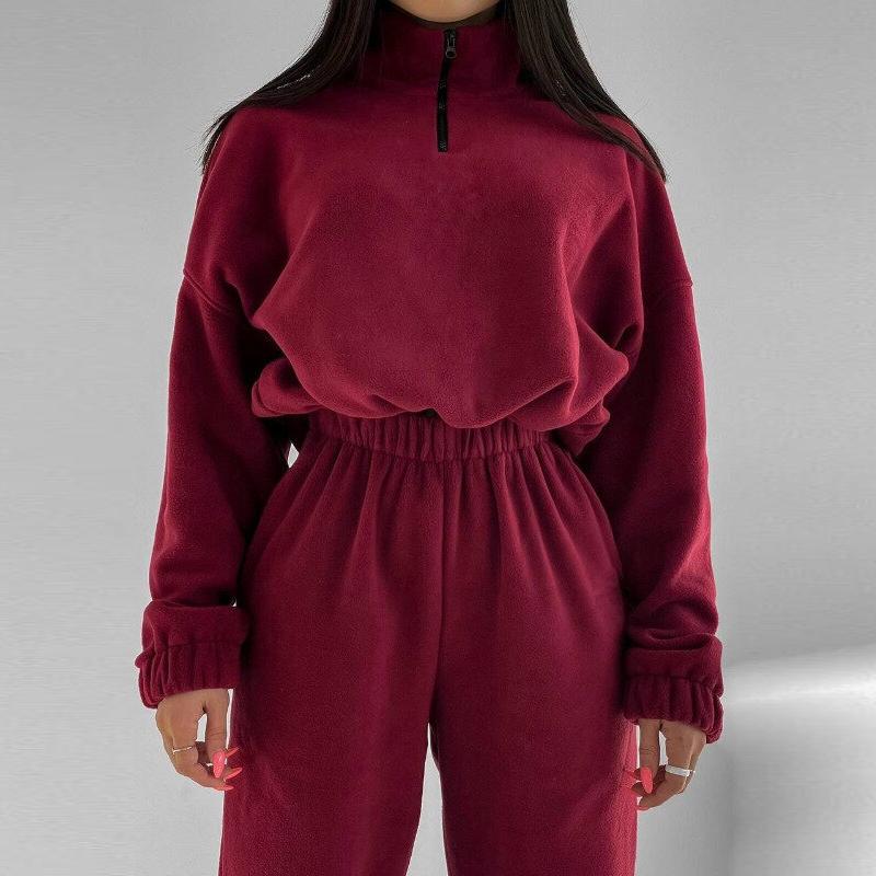 

Женский свободный спортивный костюм, однотонный свитер с воротником-стойкой, повседневные спортивные брюки с эластичной резинкой на талии, комплект из двух предметов XL