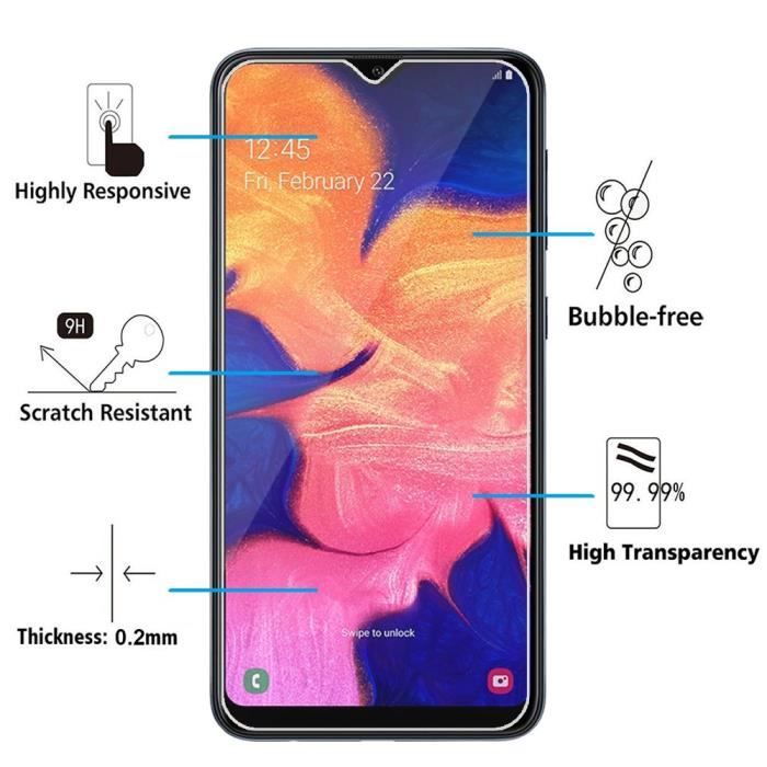 Film de protection - VCOMP - Samsung Galaxy A10 - Verre Trempé - Résistant aux rayures - Installation facile