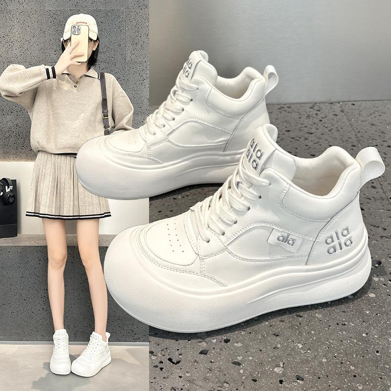 High-top velvet women's 2026 spring and autumn new thick-soled casual leather big-head super fire board shoes