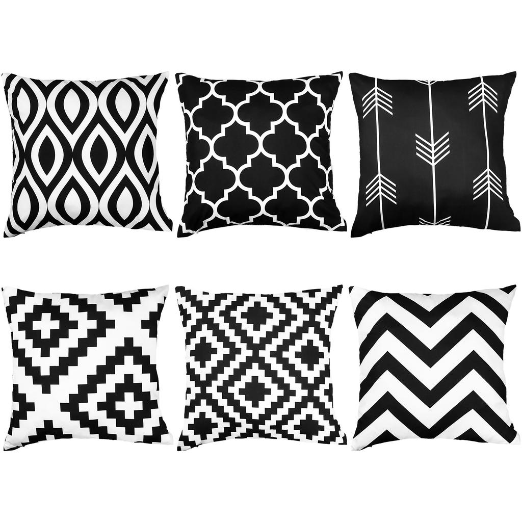 Black White Ric Pillow Covers 18X18 Inches Simple Black White Ric Pattern Pillowcase Decorative Throw Cushion