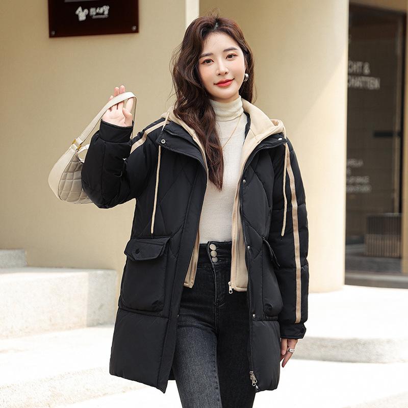 Down Cotton Coat Women's Mid-length Winter New Style Cotton Coat Women's Casual Loose Fake Two-piece Cotton-padded Jacket
