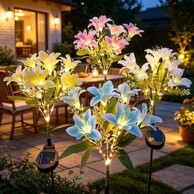 Solar Garden Lights Outdoor 7-Head Lily Light with Swaying Pole 4 Colors Waterproof Solar Powered LED String Lights for Yard Patio Pathway