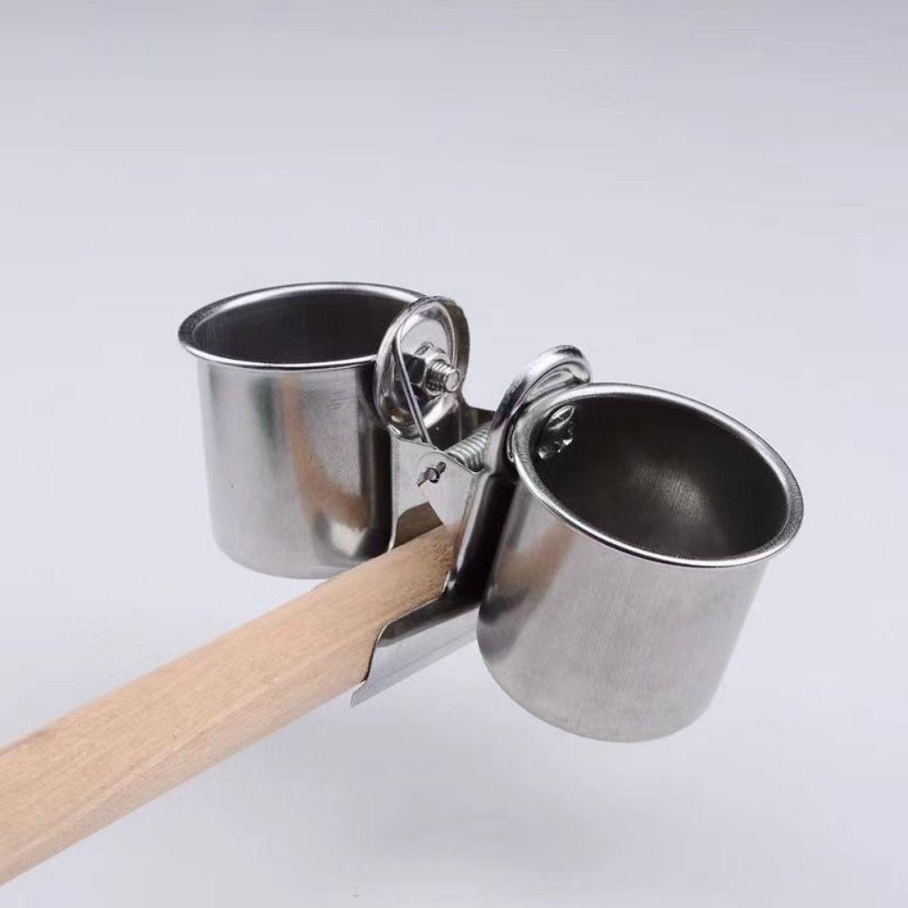 2in1 Bird Feeder Double Cups Stainless Steel Parrot Water Feeding Bowl  Bird Feeding Tool