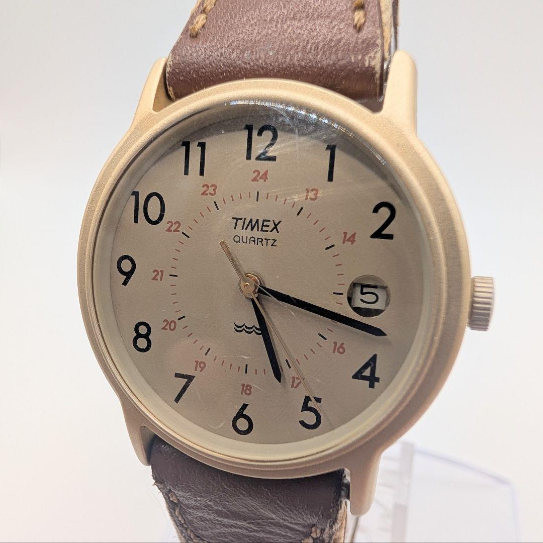 Used [Junk] TIMEX Quartz Date Men s Watch Beige Dial