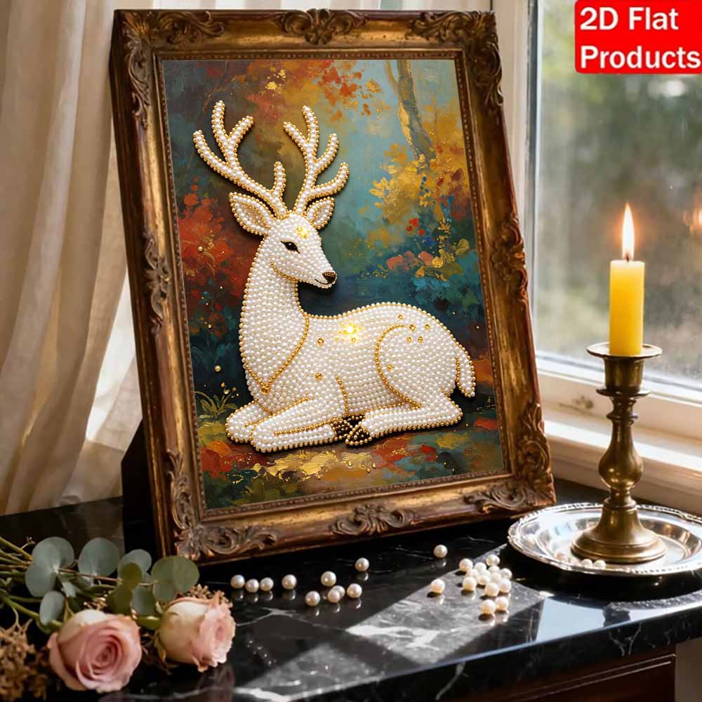 5D Pearl Art Elegant Deer Design DIY Rhinestone Painting Frameless Wall Decor Handmade Craft Gift for Home Bedroom Living Room