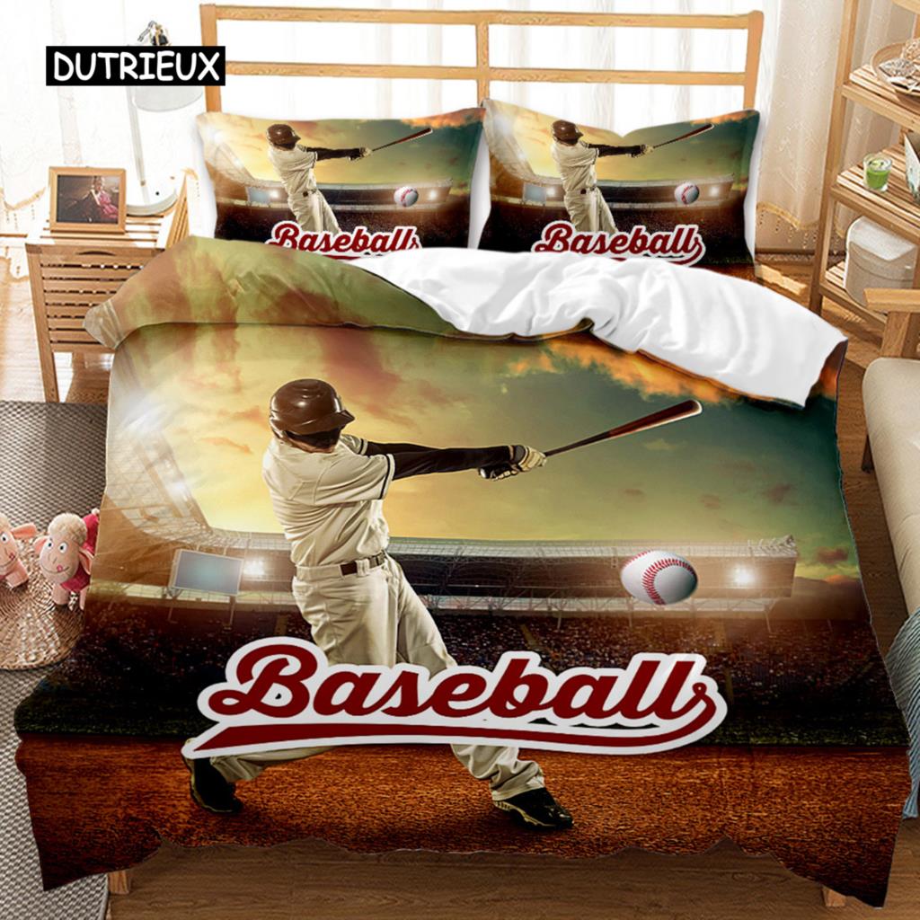 Baseball Duvet Cover  Abstract Ball Sports Baseball Bat Bedding Set Competitive Games Bedroom Decor Queen Polyester Quilt Cover