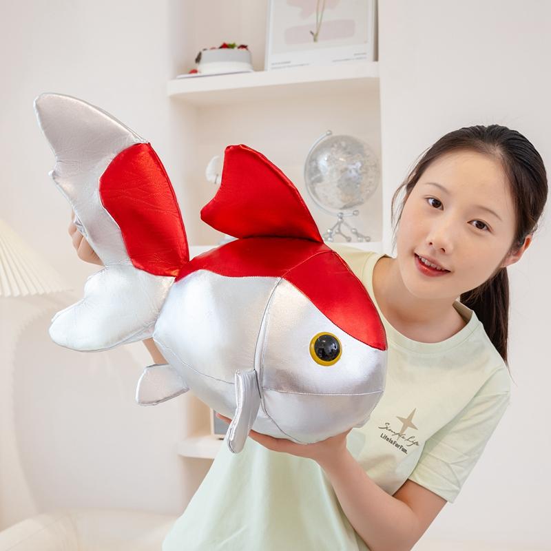 Lucky Koi Goldfish Shaped Plush Toy Soft PU Leather Cartoon Fish Doll Home Decor  Kids Birthday Gift Animal Cushion Throw Pillow