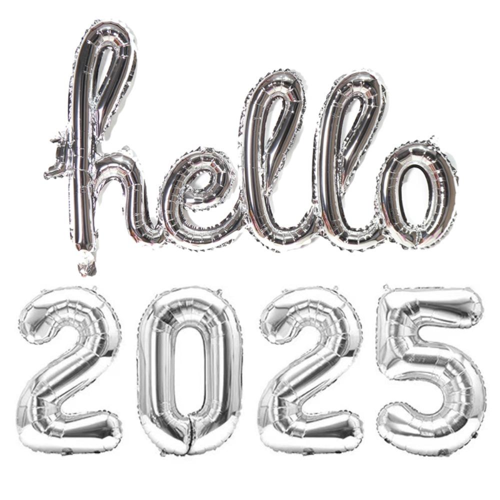 

New Aluminum Film Hello 2025 Balloon DIY Inflatable New Year Foil Balloons Party Props Kids Toy Inflatable Balloon New Year 10inch