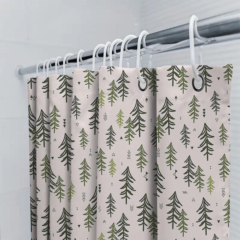 Botanical Shower Curtain Forest Trees Pattern Nature Greenery Backdrop Washable Bathroom Decor Vintage Rustic Home Textile