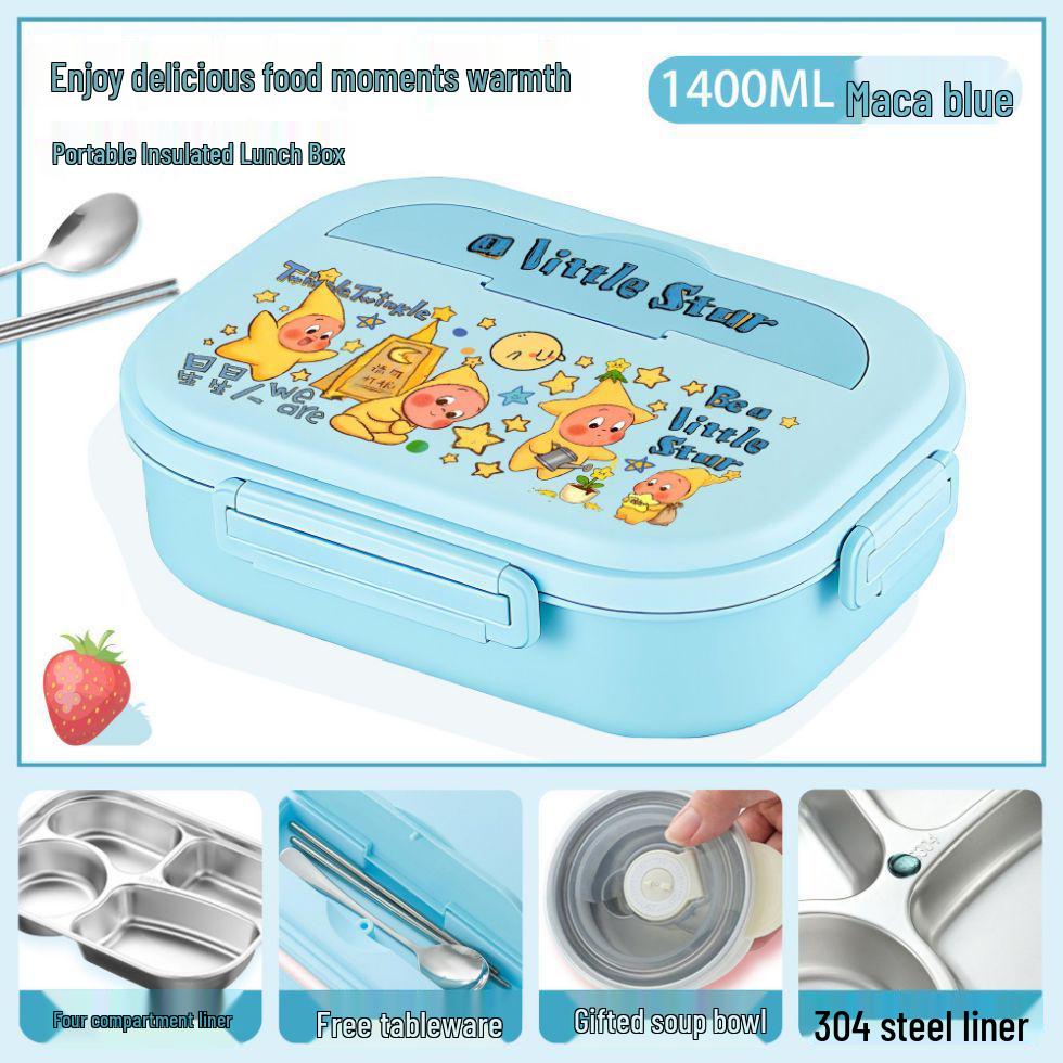 Cute Bear Cartoon Insulated Lunch Box for Students - 304 Stainless Steel 304 Stainless Steel/Soup Bowl + Cutlery